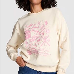 PINK Victoria's Secret Cream Sweatshirt with Pink Snowflake Design